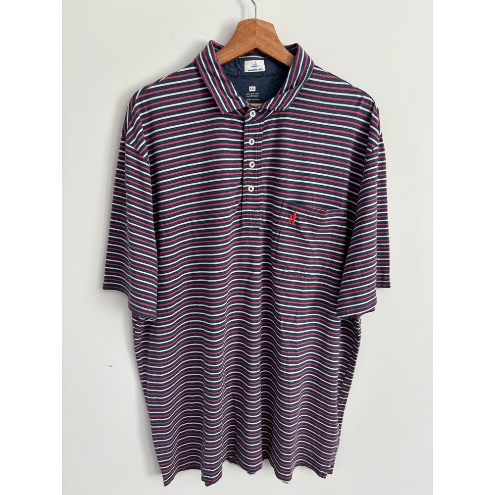 Johnnie-O Hangin Out Mens XXL Polo Shirt Striped Navy Blue Red White - Picture 1 of 6